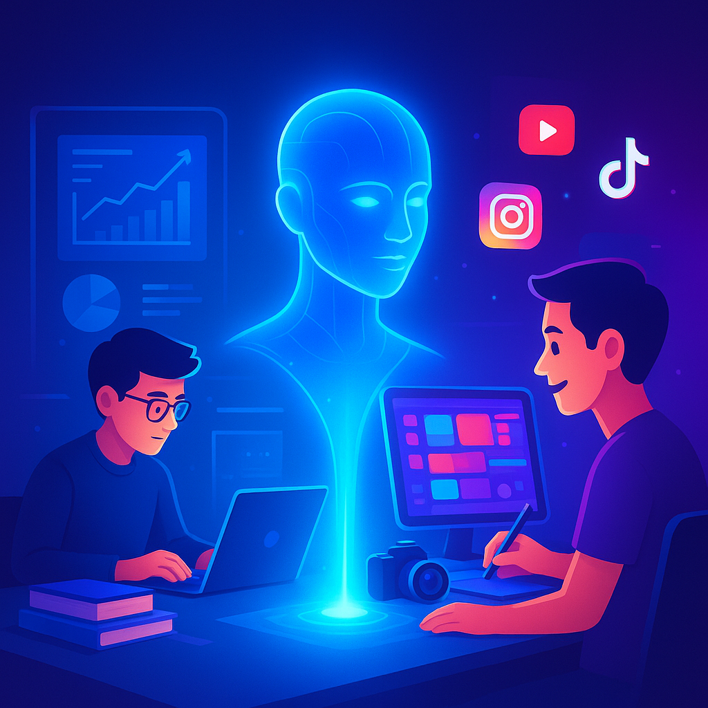 Antarmuka Mok AI untuk akademisi dan kreator digital menampilkan fitur penulisan dan visualisasi data.